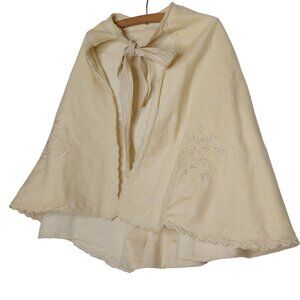 Vintage Girls Cape Embroidered Flower Scallop Stained Collectible Decor READ